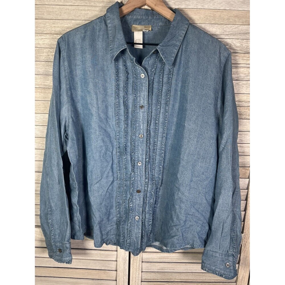 New! The Territory Ahead Women's M Chambray Button Down Shirt Lyocell Tencel